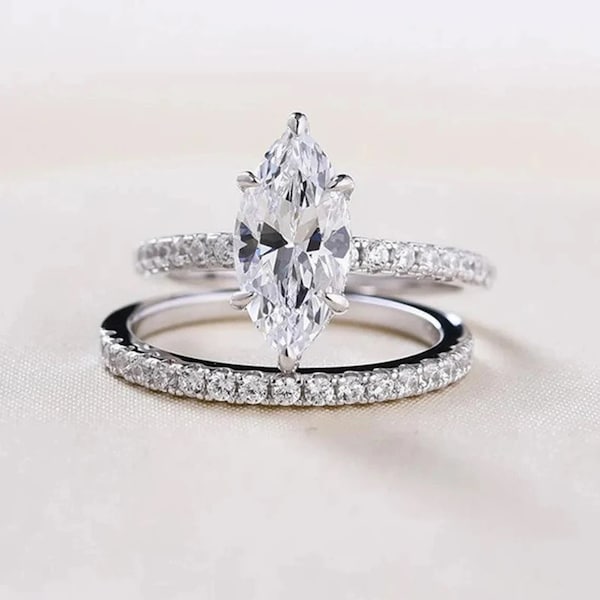 2 Ct Marquise Cut Moissanite Engagement Ring 14k White Gold Marquise Cut Bridal Set For Women Unique Diamond Wedding Bridal Rings Her