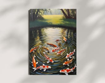 Lámina artística de estanque de carpas koi – Decoración zen de jardín japonés (Descarga digital)