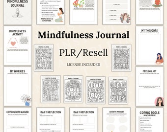 PLR Mindfulness Workbook and Journal, PLR Canva Template, Coach Spiritual business content creator, Done for you Journal Resell Rights