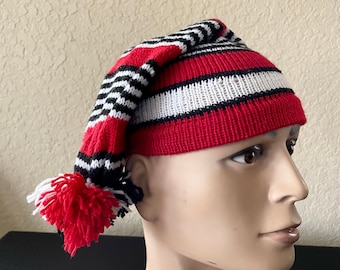 Traditional Isiagu knitted Igbo hat Red white striped wool hat regular size