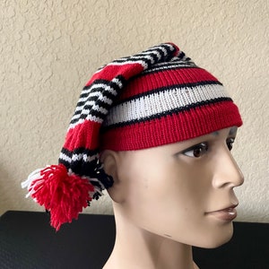 Traditional Isiagu knitted Igbo hat Red white striped wool hat regular size