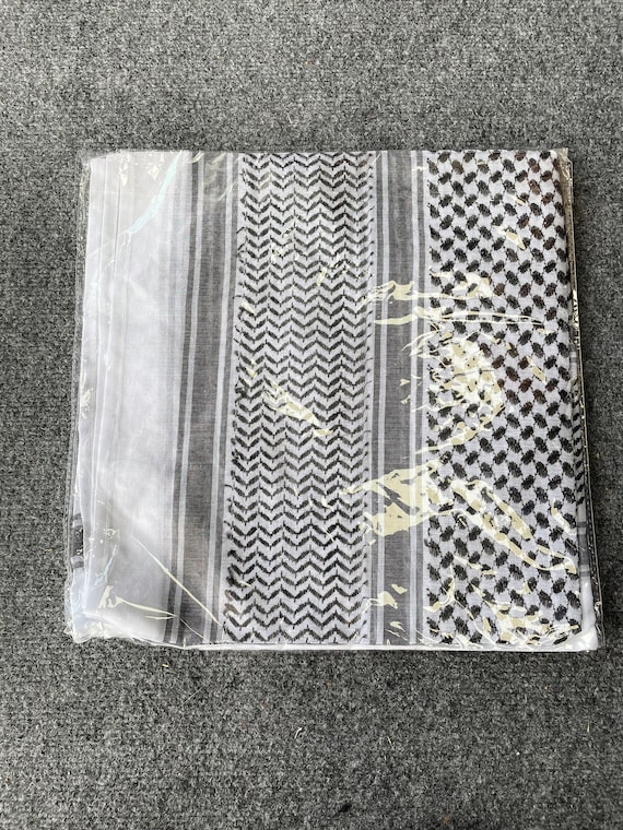Foulard Shemagh Kufiya Noir & Blanc - 100% Viscose 100x100cm - Neuf Étiqueté