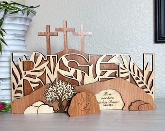 He is Risen Empty Tomb Display, Wood Easter Home Decor