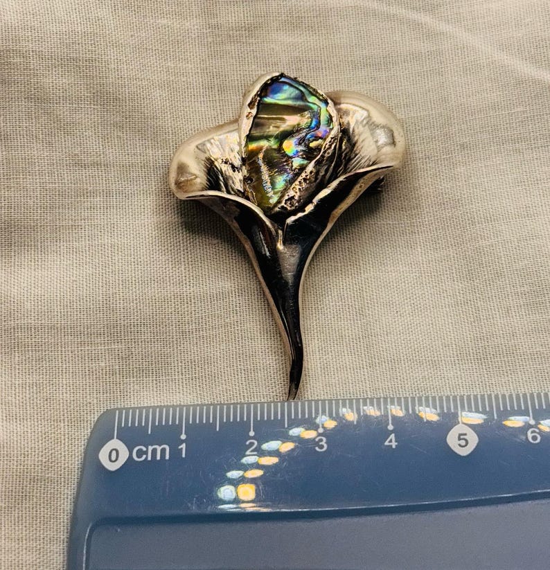 Erik Dennung silver plated brooch with abalone shell. Denmark image 7