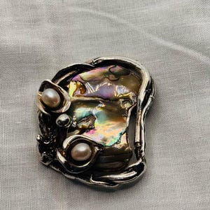 Erik Dennung Denmark versilberte Brosche mit Perlen und Abalone