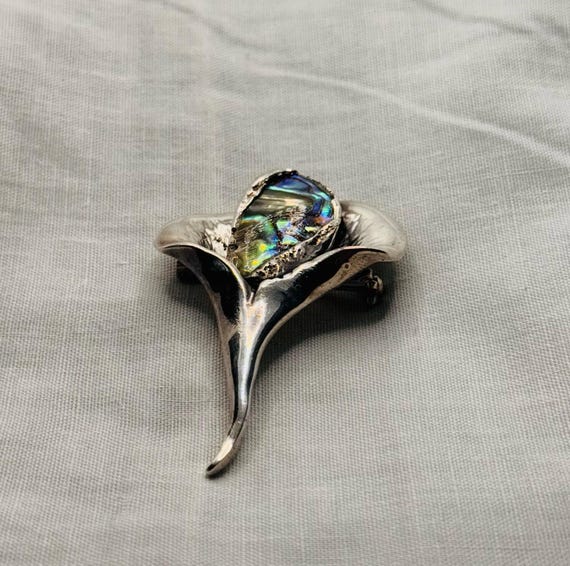 Erik Dennung silver plated brooch with abalone shell. Denmark