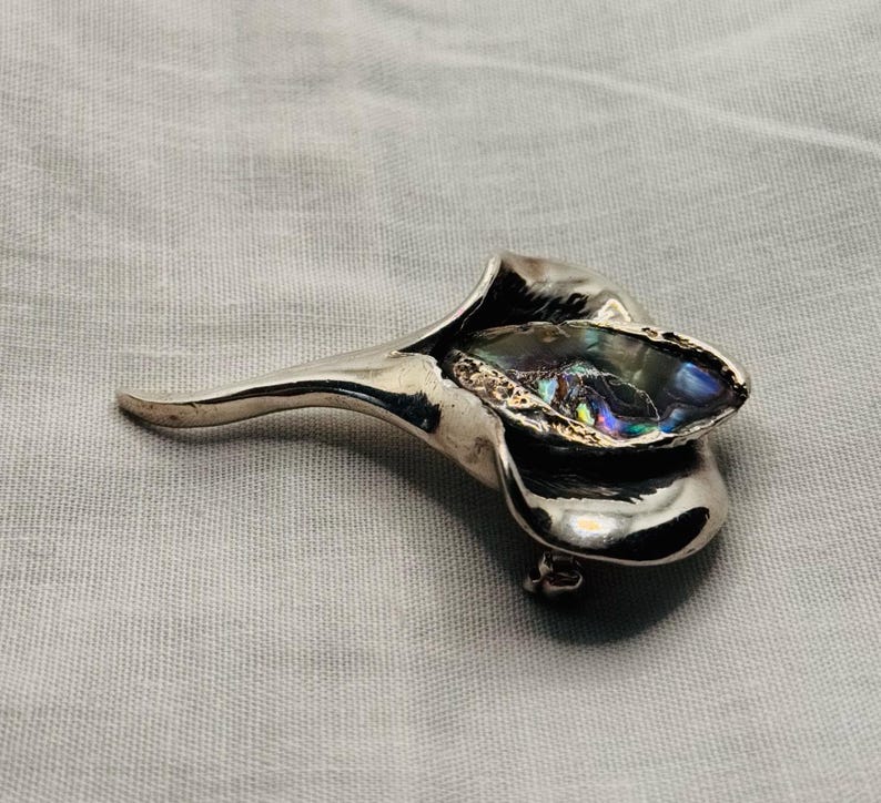 Erik Dennung silver plated brooch with abalone shell. Denmark image 3
