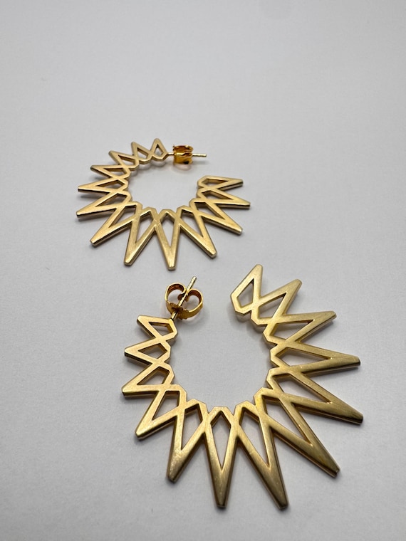 Jane Konig Gold Sunburst Earrings, Nordic Designer Jewelry