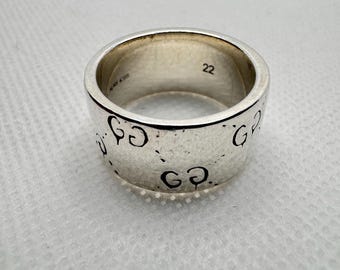 Gucci Interlocking G Ring in Sterling Silver 9mm Size 19