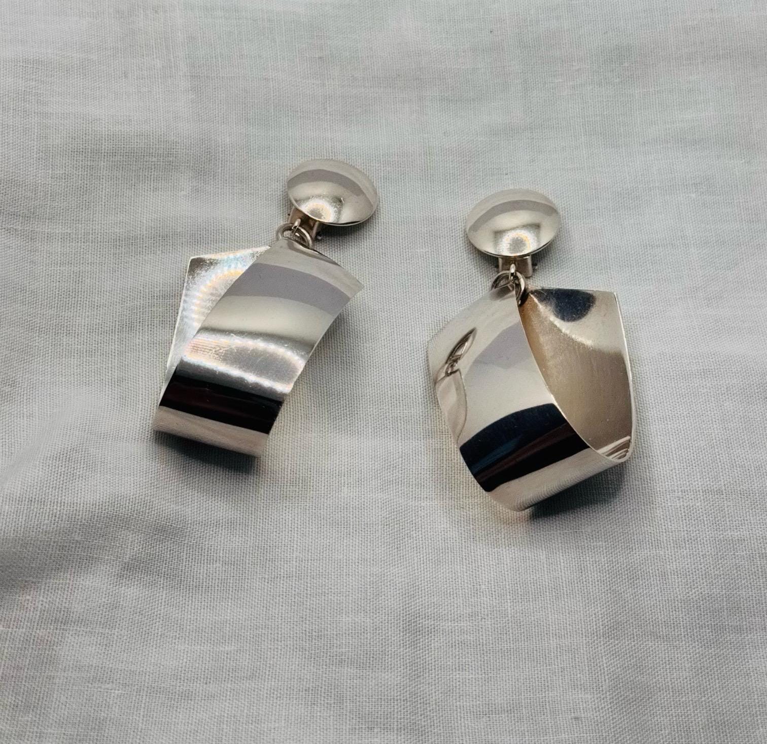Boucles D'oreille Clip Georg Jensen Argent Sterling - Style Art Nouveau Scandinave - Occasion