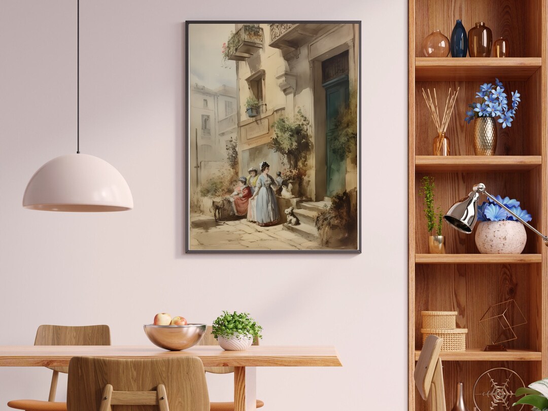 French Women and Flowers Watercolor Wall Art, Printable Wall Art