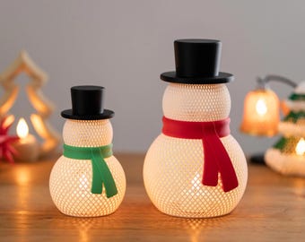 3D-printed snowman tealight lantern - Christmas decoration - LED candle holder - winter table decoration - handmade gift