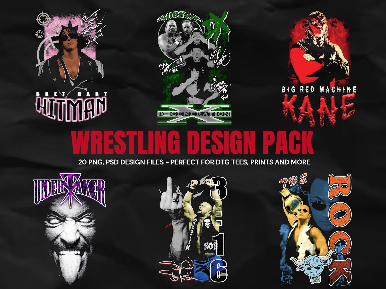 20 Pack Retro Vintage Wrestling Dtf Tshirt Designs Ready to Etsy