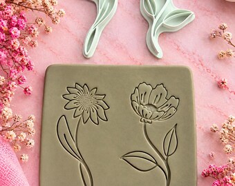 Gazania & Anemone bloemenstempelset van klei – Botanisch pottenbakgereedschap