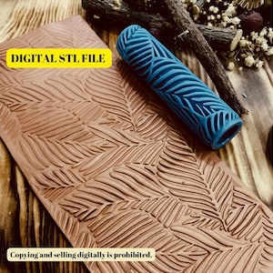 Botanical Leaf Texture Roller, STL File for 3D Printing, Polymer Clay Roller Stl File, Rolling Pin Digital File