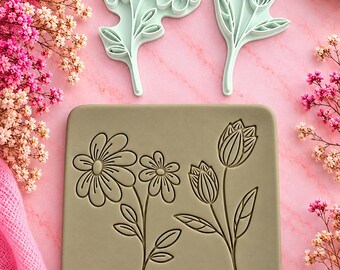 Stempelset Cosmosbloem & Rozenknop van klei – Botanische pottenbakkersstempels