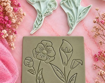 Stempelset met klaprozen en callalelies – Botanisch pottenbakgereedschap