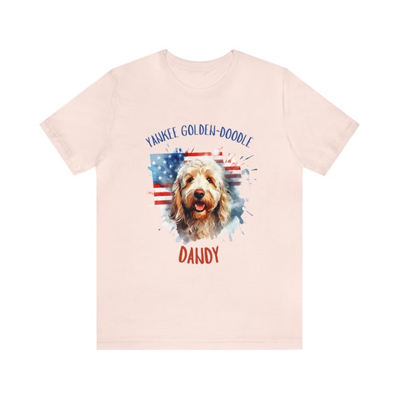 DadOf4Designs Yankee Golden Doodle Dandy 4th of July, Funny Dog Shirt, Independence Day Tee Shirt, Funny Retro 4th of July Picnic Tshirt Goldendoodle