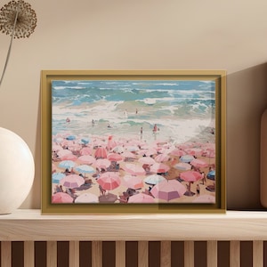 Vintage Beach Print | Abstract Coastal Painting | Girly Apartment Decor | Pink Printable Wall Art