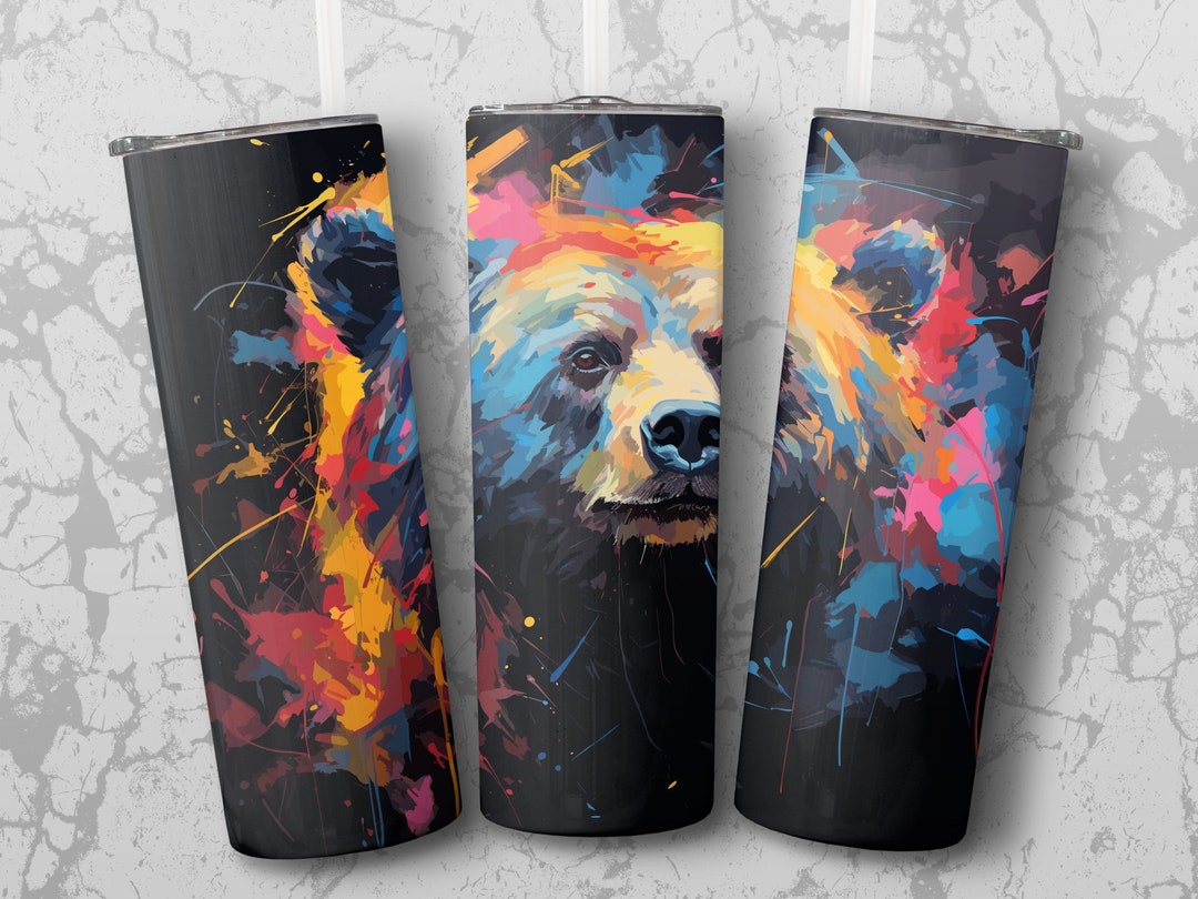 Neon Bear 20 Oz Skinny Tumbler Sublimation Design, Oil Painting ...