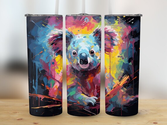 Neon Koala 20 Oz Skinny Tumbler Sublimation Design, Oil Painting