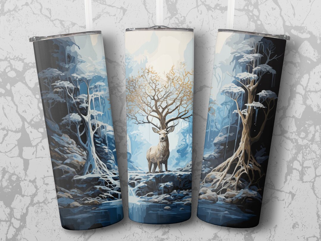 Deer 20 Oz Skinny Tumbler Oil Painting Sublimation Design, Straight and ...