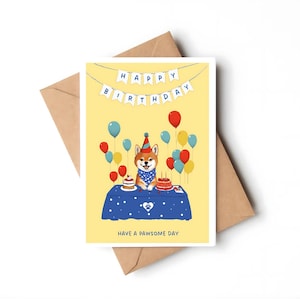Biglietto "Happy Birthday" per cane Shiba Inu A2 (4,25" x 5,5") con busta - Interno vuoto per il tuo messaggio. Perfetto per qualsiasi amante dei cani.