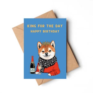 Cane Shiba Inu "Happy Birthday King" Card A2 (4,25" x 5,5") con busta - Interno vuoto per il tuo messaggio. Perfetto per qualsiasi amante dei cani.