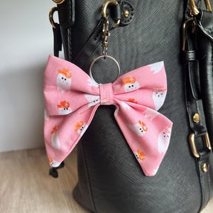 Handmade Bow Keychain - Cute Bag Charm - Girly Purse Accessory - Gift for Her - Handmade Sewn Bow Key Chain