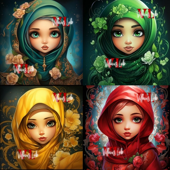 Beautiful and cute hijab girls cartoon pic for wallpapers and