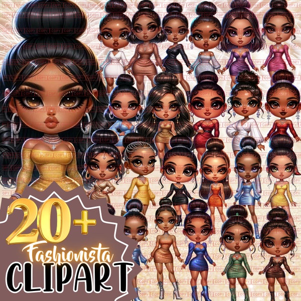 Fashion Chibi Girl Clipart| PNG| Sublimation | Instant Download | Stickers | Printable | Seamless| Digital Journal | Doll Clipart