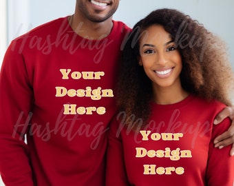 Maqueta de sudadera roja Gildan 18000 para pareja (descarga digital)