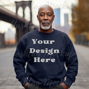 Senior Male Mockup, Navy Gildan 18000 Mockup, Gildan Crewneck Mockup, Sweater Mockup, Male Model Mockup,Navy Blue Sweatshirt, Grandpa Mockup