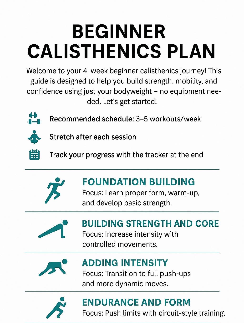 Week Calisthenics Program Full Body Free Workout Plan For