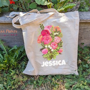 Personalized Flower Tote Bag, Vintage Print on Canvas Tote Bag, Flower Print, Canvas Tote Bag, Botanical, Floral Tote