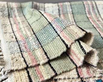 Vintage platgeweven Marokkaans wollen tapijt, Vintage berber pastelkleur handgeweven wollen tapijt, Pastel geruit kelim wollen tapijt, Pastel gebiedskleed