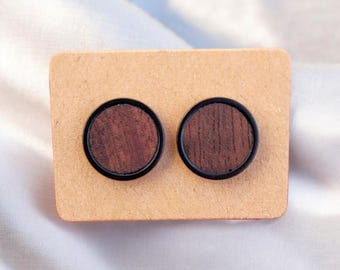Ohrstecker aus Walnussholz, Größe & Fassung wählbar in schwarz, silber-oder goldfarben | Holzohrringe aus Edelholz | Holzschmuck