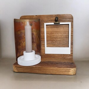 Rustikaler Aufsteller | Bilderhalter aus Altholz | Bilderrahmen Polaroid | Kerzenhalter Rostoptik | Fotohalter, Kartenhalter zum austauschen
