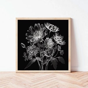 X-Ray Dahlias Digital Art Print Black and White Floral Art zdjęcie 1