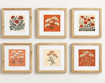 Collection of 7 Vintage Flower Prints | Wildflower Wall Art | Ai Art Digital Print | Boho Floral Home Decor | High Resolution | Square Print