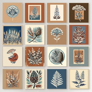 Square Nature Prints | 100+ Vintage Scandinavian Woodblock Prints | Wall Art | Digital Print | Home Decor | High Resolution | Square Print