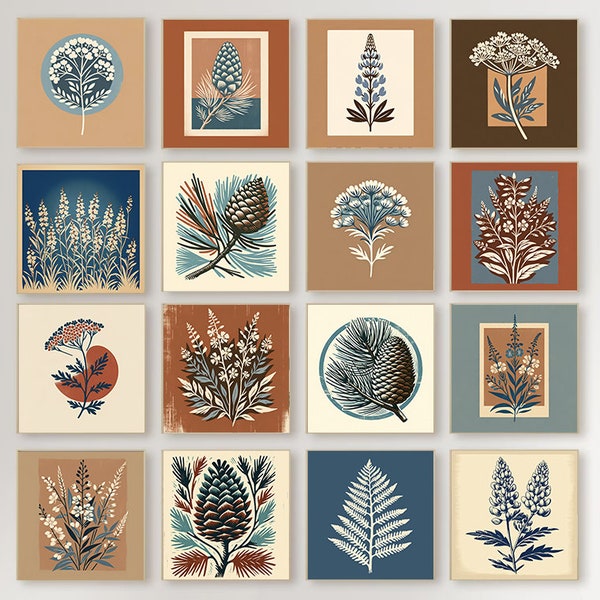Square Nature Prints | 100+ Vintage Scandinavian Woodblock Prints | Wall Art | Digital Print | Home Decor | High Resolution | Square Print