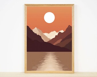 Red Mountain Lake at Sunset | Boho Wall Art | Ai Art Digital Download | Mountain Home Decor | Graphic Design | 4x6 High Resolution