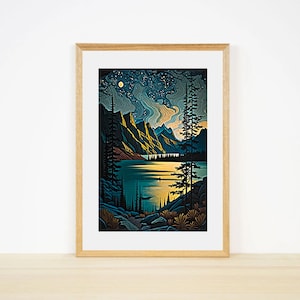 Starry Night in the Mountains | North Cascades, Washington | Digital Art Print | Pacific Northwest Mountain Art