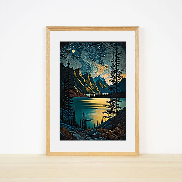 Starry Night in the Mountains | North Cascades, Washington | Digital Art Print | Pacific Northwest Mountain Art