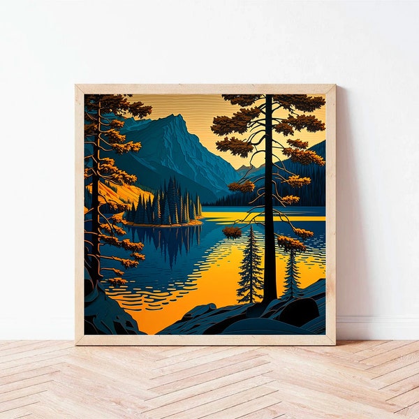 Mountain Lake at Golden Hour | North Cascades, Washington | Digital Download | Square Art Print | Mountain Sunset Pacific Northwest Art
