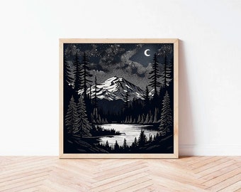 Starry Sky over Mt. Rainier | Mt. Rainier, Washington | Digital Art Print | Pacific Northwest Art