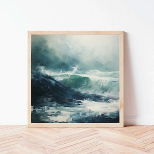 Stormy Sea | Pacific Ocean Wall Art Modern Abstract Oil Painting | Digital Print Download | Coastal Home Decor | High Resolution