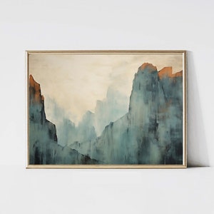 Impression de peinture à l&#39;huile sur la montagne : brume du canyon de Zion (téléchargement numérique)