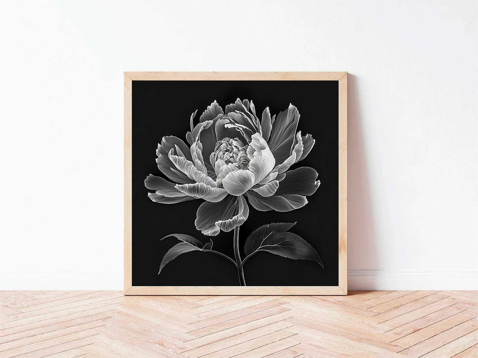 X-ray Peony Art Print: Black & White Floral, Modern Home Decor